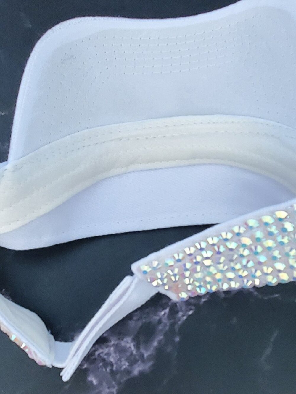 Sparkling Bedazzled Covered Sun Visor, Adjustable, Breathable Sun Cap White - Picture 8 of 10